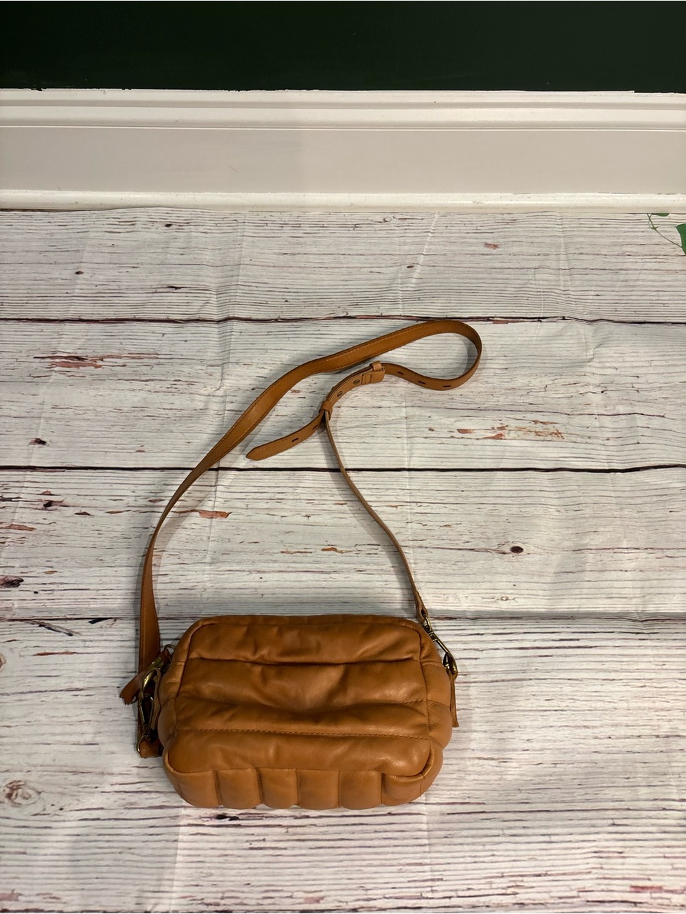 Women's Quilted Shoulder Crossbody Bag in Cognac